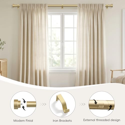 hei! dear Gold Curtain Rods for Windows 66 to 120 Inch(5.5-10ft), 1 Inch Diameter Heavy Duty Curtain Rods, Adjustable Curtains Rod, Modern Decorative Drapery Rod, 30-120" Brass Gold - Image 4