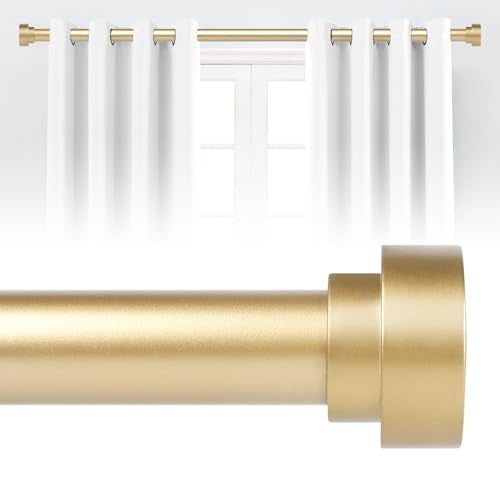 hei! dear Gold Curtain Rods for Windows 66 to 120 Inch(5.5-10ft), 1 Inch Diameter Heavy Duty Curtain Rods, Adjustable Curtains Rod, Modern Decorative Drapery Rod, 30-120" Brass Gold - Image 1