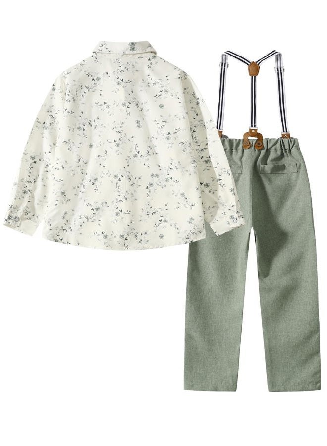 Fdqin Little Boy Clothes Suits Dress Shirt with Bow Tie Suspender Pants Gentleman Outfit Sets for Party, Prom, Wedding, Light Green, 4-5 Years - Image 4