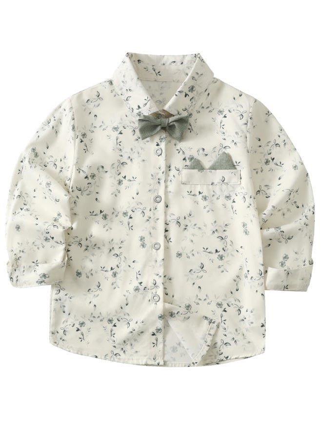 Fdqin Little Boy Clothes Suits Dress Shirt with Bow Tie Suspender Pants Gentleman Outfit Sets for Party, Prom, Wedding, Light Green, 4-5 Years - Image 2