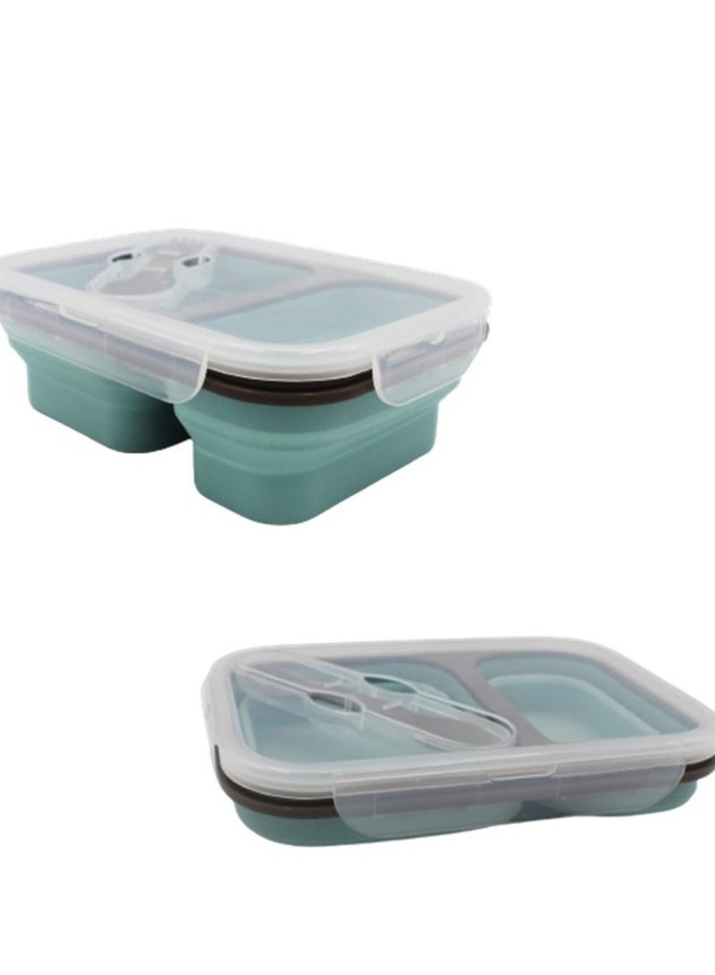 Auroware Silicone School Lunch box Set 4 Piece Collapsible with Spoon Lightweight Dishwasher safe Microwave Safe Dual Storage Easy to carry Kids Students - Image 4