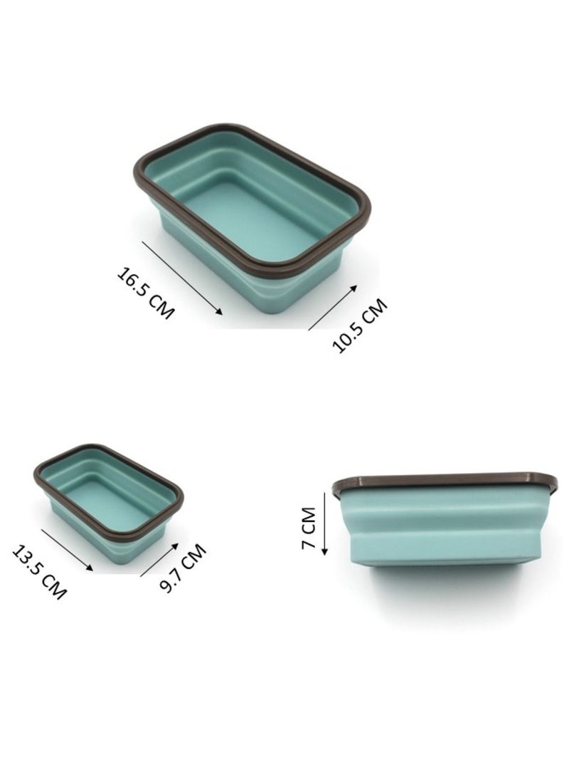 Auroware Silicone School Lunch box Set 4 Piece Collapsible with Spoon Lightweight Dishwasher safe Microwave Safe Dual Storage Easy to carry Kids Students - Image 5