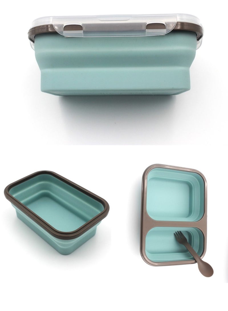 Auroware Silicone School Lunch box Set 4 Piece Collapsible with Spoon Lightweight Dishwasher safe Microwave Safe Dual Storage Easy to carry Kids Students - Image 3