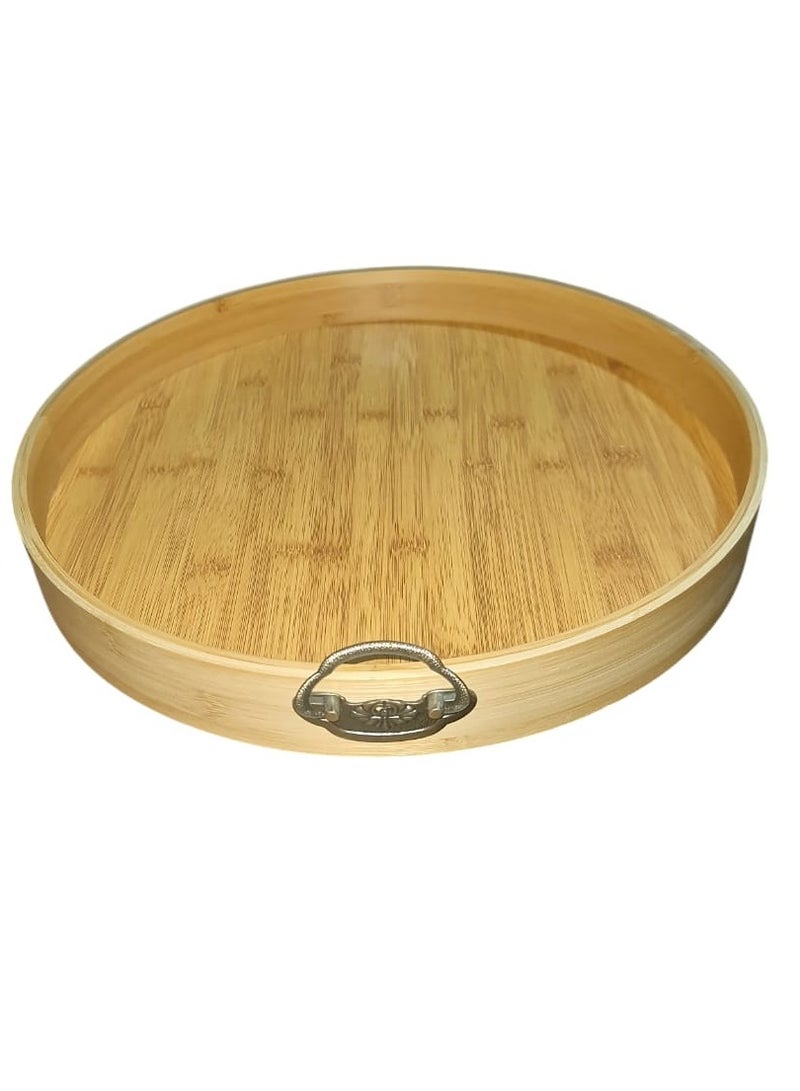 Wooden Serving Tray, Round, 40cm Diameter Wood Serving Tray with Handles Decorative Serving Trays Platter for Breakfast in Bed, Lunch, Dinner, Patio, Ottoman, Coffee Table, BBQ, Party  - Image 2