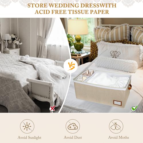 Lukeline Wedding Dress Storage Box, Wedding Dress Preservation Box with Divider, Foldable Organizer with 1 Pair of Microfiber Gloves and 20 Sheets of Acid-Free Paper for Gowns,Souvenirs - Image 2