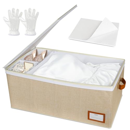 Lukeline Wedding Dress Storage Box, Wedding Dress Preservation Box with Divider, Foldable Organizer with 1 Pair of Microfiber Gloves and 20 Sheets of Acid-Free Paper for Gowns,Souvenirs - Image 1