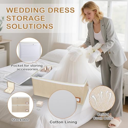 Lukeline Wedding Dress Storage Box, Wedding Dress Preservation Box with Divider, Foldable Organizer with 1 Pair of Microfiber Gloves and 20 Sheets of Acid-Free Paper for Gowns,Souvenirs - Image 3