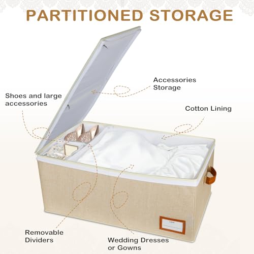 Lukeline Wedding Dress Storage Box, Wedding Dress Preservation Box with Divider, Foldable Organizer with 1 Pair of Microfiber Gloves and 20 Sheets of Acid-Free Paper for Gowns,Souvenirs - Image 4