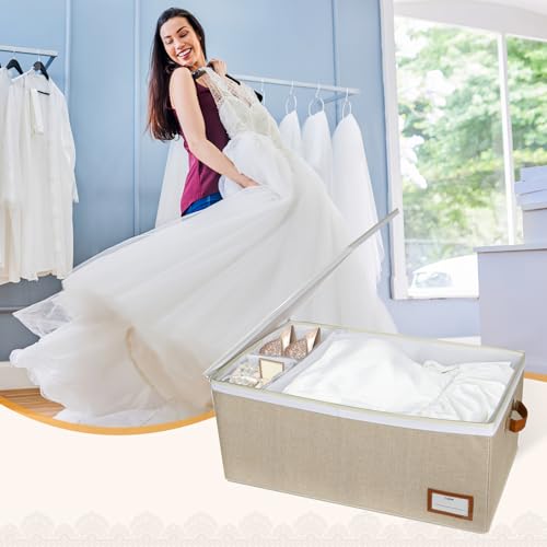 Lukeline Wedding Dress Storage Box, Wedding Dress Preservation Box with Divider, Foldable Organizer with 1 Pair of Microfiber Gloves and 20 Sheets of Acid-Free Paper for Gowns,Souvenirs - Image 5