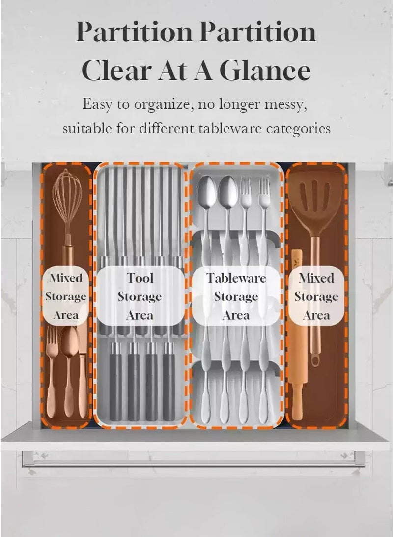 Gmisun Silverware Drawer Organizer, Expandable Utensil Tray for Kitchen, BPA Free Flatware and Cutlery Holder, Adjustable Plastic Storage for Spoons Forks Knives, Large,Stretch Out The Cutlery The Stowed Box Can Be Retracted Into Shape,27.5-51 × 38.9 × 5 cm - Image 3