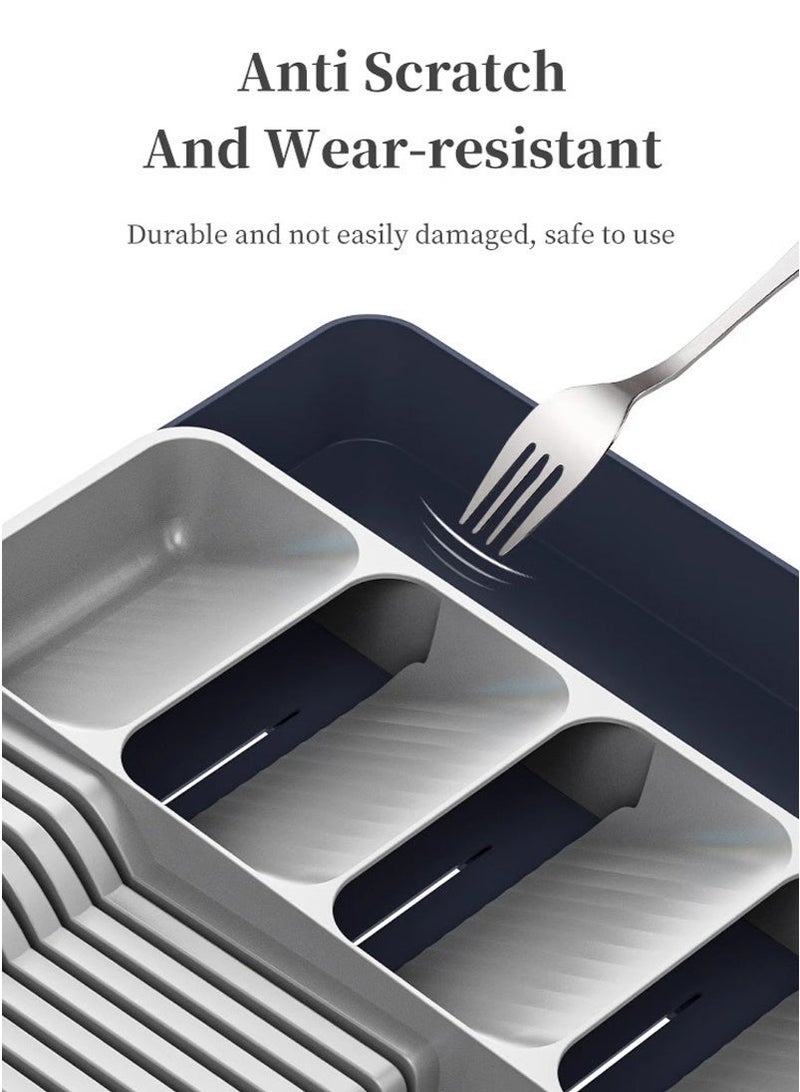 Gmisun Silverware Drawer Organizer, Expandable Utensil Tray for Kitchen, BPA Free Flatware and Cutlery Holder, Adjustable Plastic Storage for Spoons Forks Knives, Large,Stretch Out The Cutlery The Stowed Box Can Be Retracted Into Shape,27.5-51 × 38.9 × 5 cm - Image 5