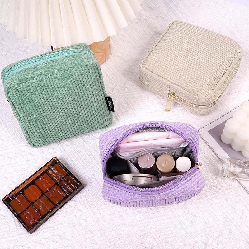 MAGEFY Small Makeup Bag Corduroy Make up Bag with Compartments Travel Cosmetics Bag for Women Girls Makeup Pouch, Small-purple-1pcs - Image 2