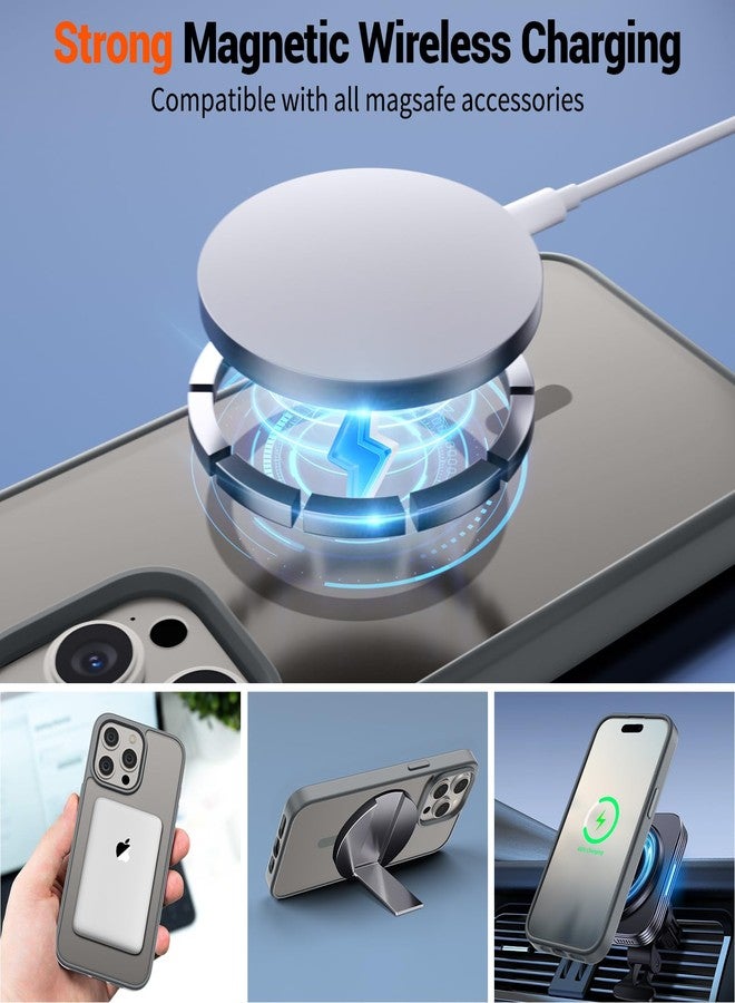 SUPFINE Magnetic for iPhone 15 Pro Case (Compatible with MagSafe) (Military Grade Drop Protection) Translucent Matte Shockproof Phone Case, Gray - Image 3