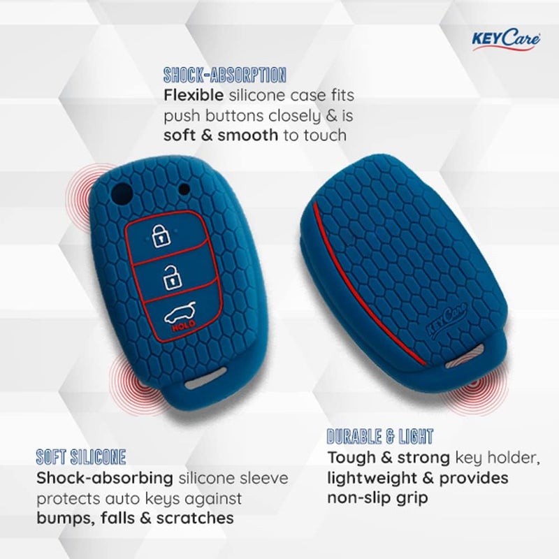 Keyzone Silicone Key Cover for Hyundai Creta, Venue, Tucson, Alcazar, i20, Xcent, Aura, Elite i20, Active i20, Grand i10 flip Keys (Black with MAH Key Holder) - Image 4