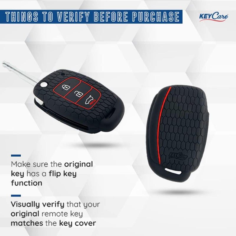Keyzone Silicone Key Cover for Hyundai Creta, Venue, Tucson, Alcazar, i20, Xcent, Aura, Elite i20, Active i20, Grand i10 flip Keys (Black with MAH Key Holder) - Image 3