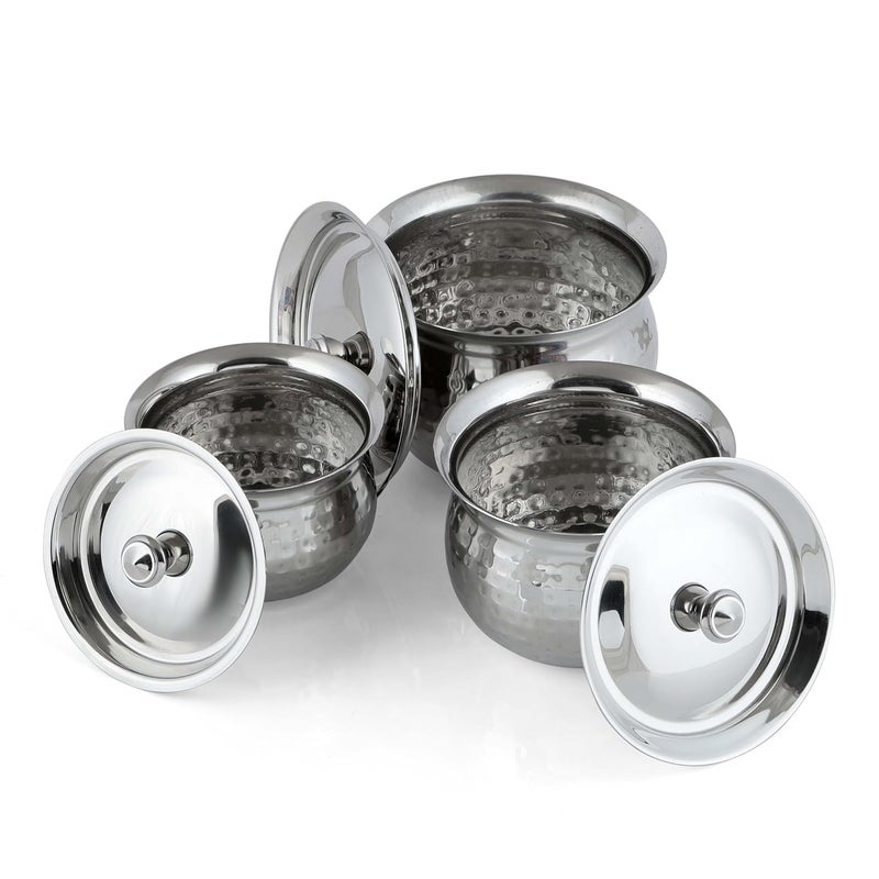 Expresso Steel Handi Set Copper Bottom Handi Set with Lid | Cookware Set of 3 Pieces Cooking Serving Bowl biryani Milk Hot Pot Pan Size - 600/1000/1500ml (Design 2) - Image 5