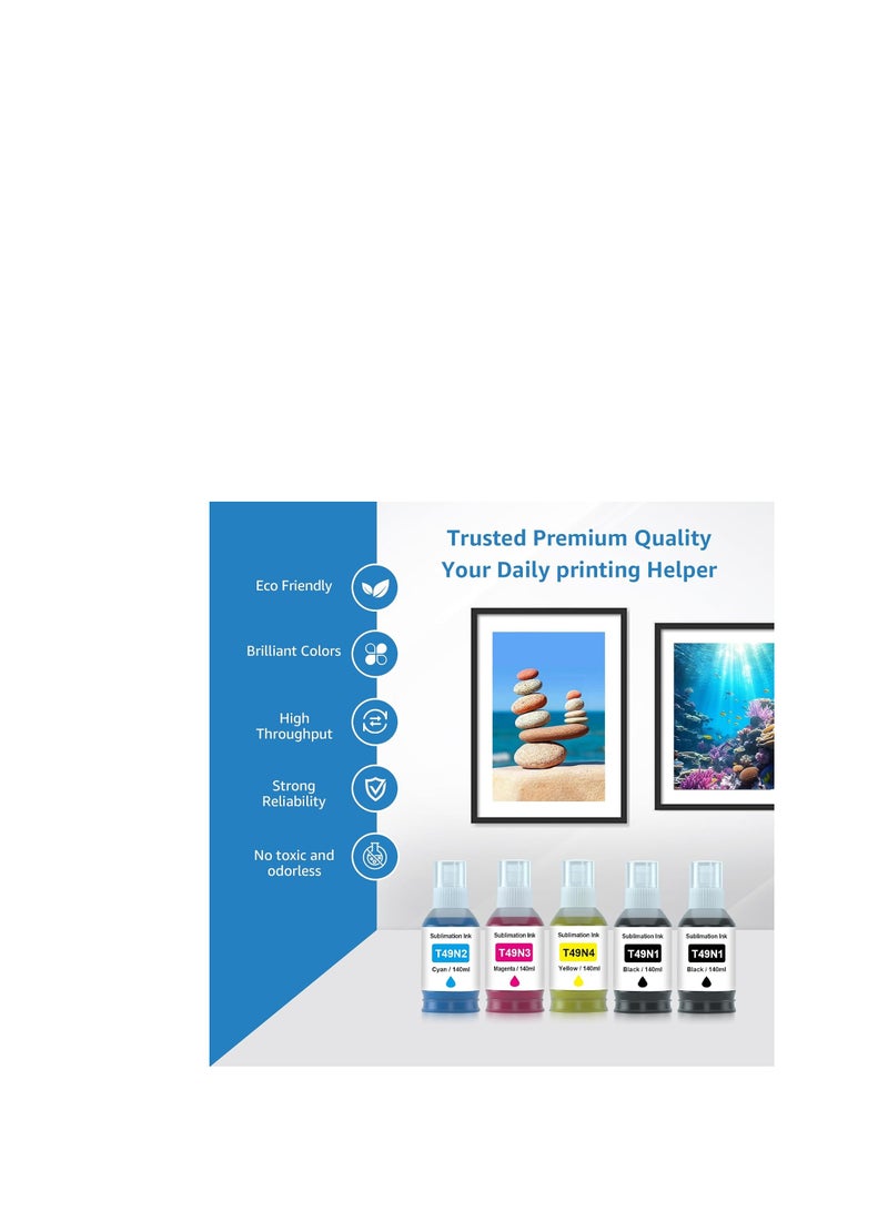 Terabyte T49N Sublimation Ink Replacement for T49N1 T49N2 T49N3 T49N4 Ink Bottle Set for SC-F100, SC-F500, SC-F501 Printer (5 Pack) - Image 3