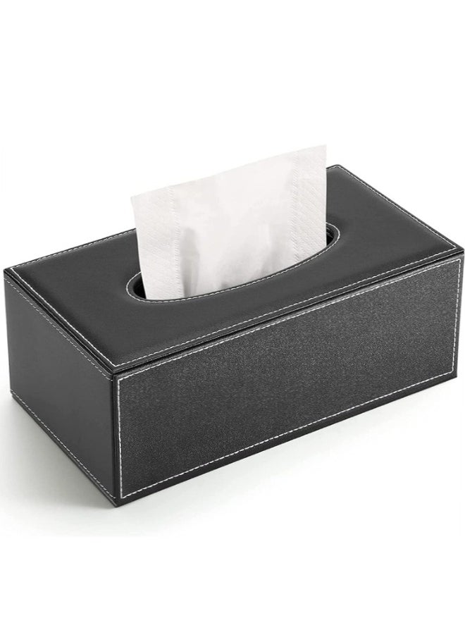 Generic PU Leather Tissue Box Cover Square, Large Size Napkin Holder Pumping Paper Case Dispenser,Facial Tissue Holder with Magnetic Bottom for Home Office Car Hotel Restaurant, Black  - Image 1