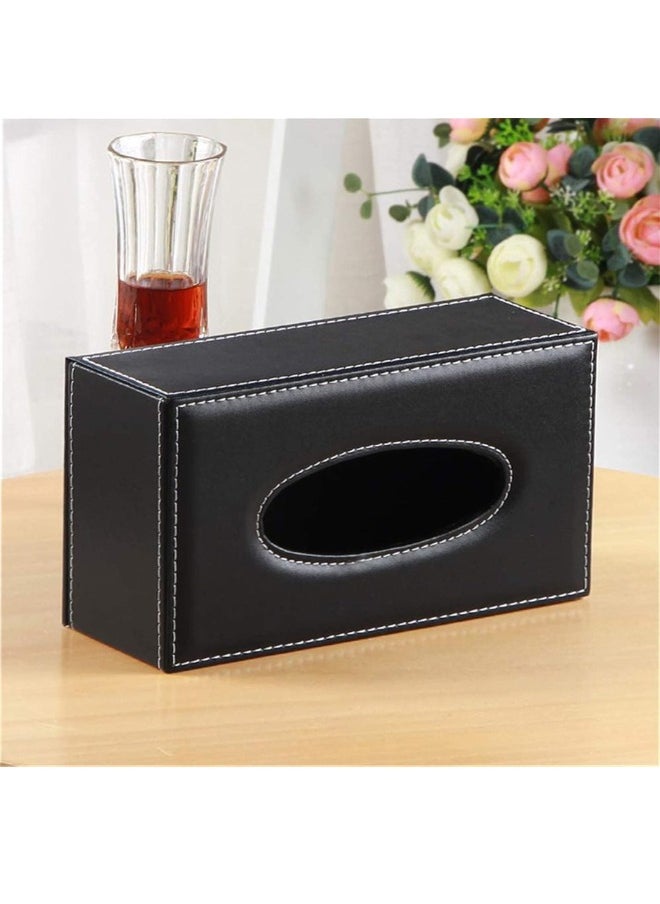 Generic PU Leather Tissue Box Cover Square, Large Size Napkin Holder Pumping Paper Case Dispenser,Facial Tissue Holder with Magnetic Bottom for Home Office Car Hotel Restaurant, Black  - Image 3