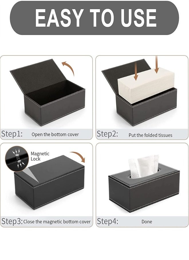 Generic PU Leather Tissue Box Cover Square, Large Size Napkin Holder Pumping Paper Case Dispenser,Facial Tissue Holder with Magnetic Bottom for Home Office Car Hotel Restaurant, Black  - Image 4