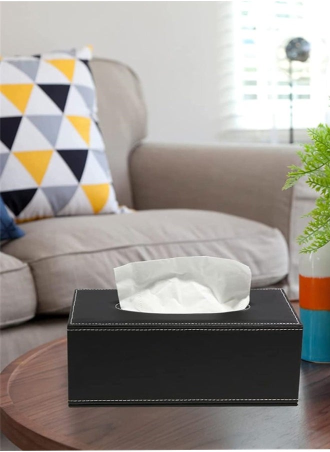 Generic PU Leather Tissue Box Cover Square, Large Size Napkin Holder Pumping Paper Case Dispenser,Facial Tissue Holder with Magnetic Bottom for Home Office Car Hotel Restaurant, Black  - Image 5