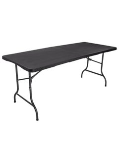 LANNY Jeffcoco Furniture Outdoor Camping Table,Heavy Duty Plastic Outdoor Folding Picnic Table,Folding Trestle Table (1.8M black,wood)  - Image 1