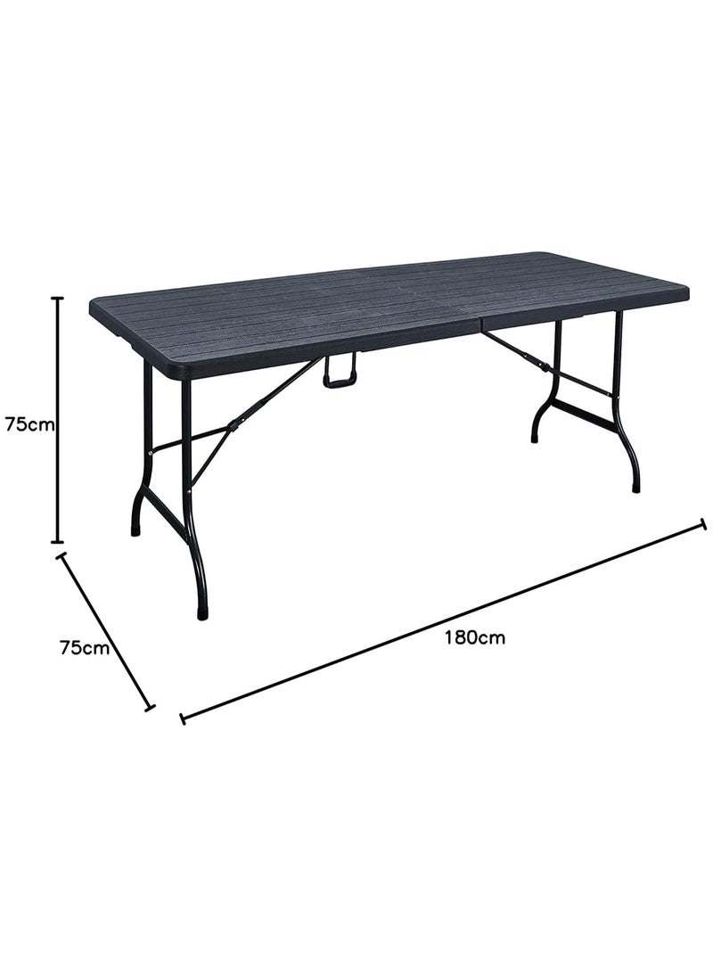 LANNY - Jeffcoco Furniture Outdoor Camping Table,Heavy Duty Plastic Outdoor Folding Picnic Table,Folding Trestle Table (1.8M black,wood) - Image 1