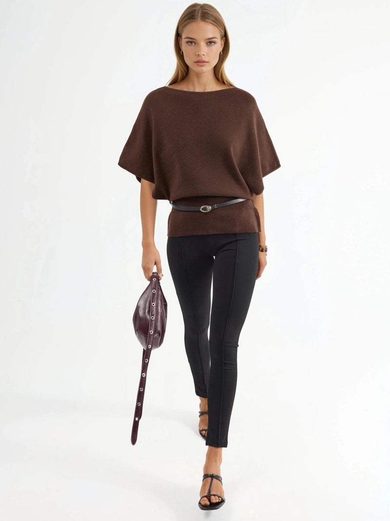 Qustyle QU STYLE Belted Crew Neck Ribbed Knit Sweater - Image 3