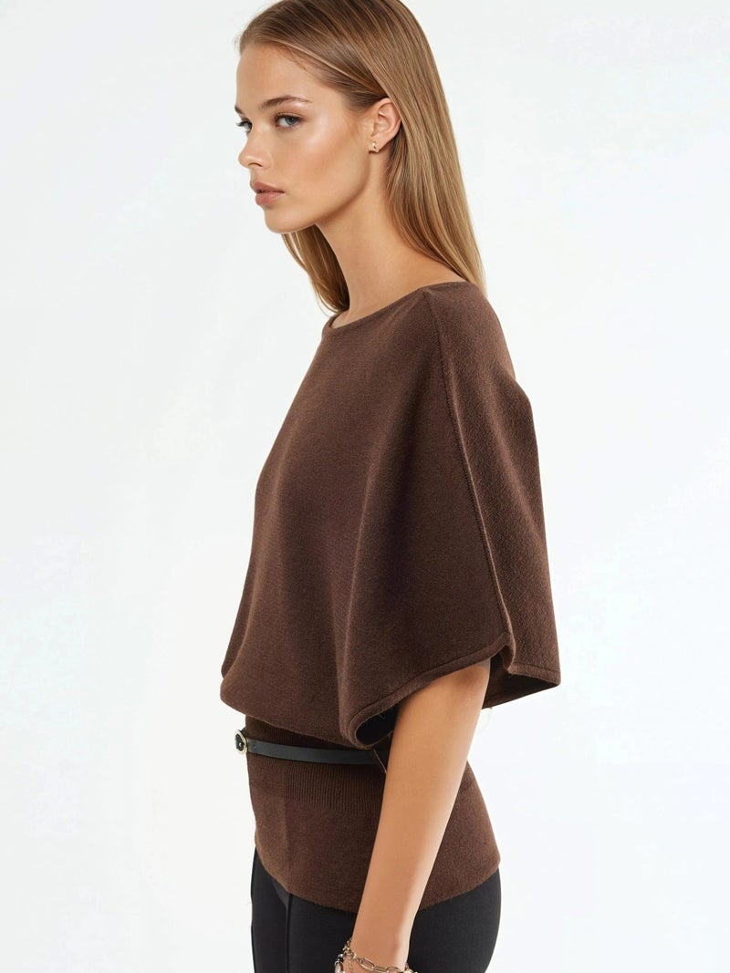 Qustyle QU STYLE Belted Crew Neck Ribbed Knit Sweater - Image 4