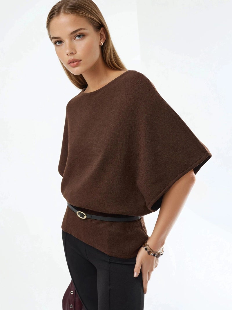 Qustyle QU STYLE Belted Crew Neck Ribbed Knit Sweater - Image 2