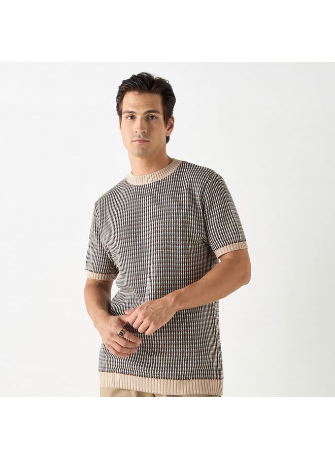 Iconic Iconic Textured Sweater with Round Neck and Short Sleeves  - Image 1