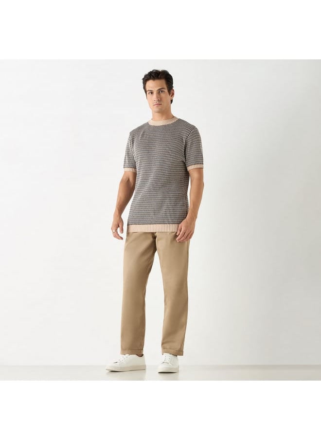 Iconic Iconic Textured Sweater with Round Neck and Short Sleeves  - Image 2