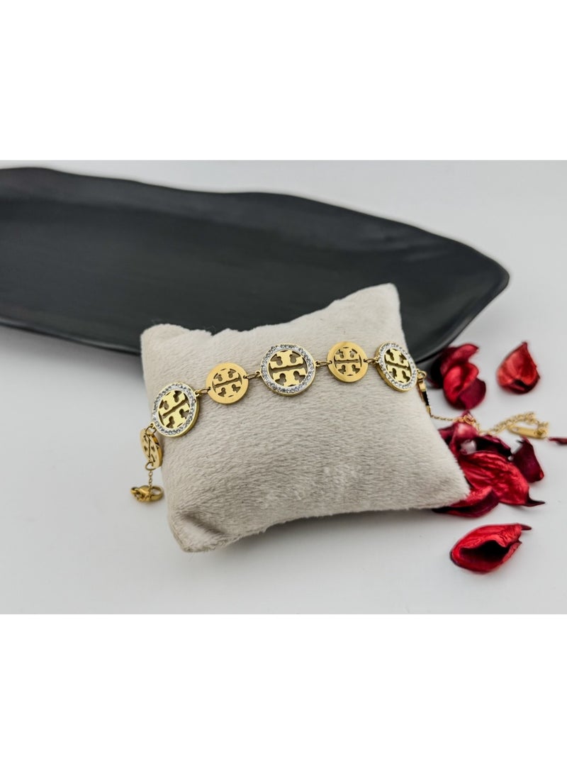 Gold Stainless Steel Bracelet for Women – Elegant Waterproof Anti-Tarnish Adjustable Fashion Bangle Jewelry Gift for Girls & Ladies