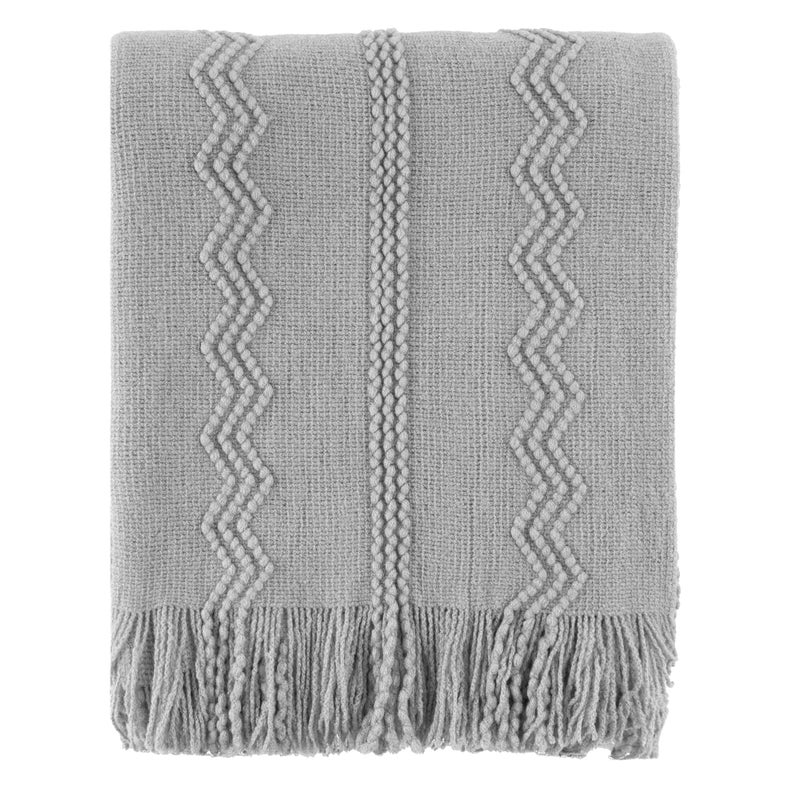 BATTILO HOME Light Grey Throw Blanket for Couch Geometric Grey Bed Throws Decorative Boho Blanket for Sofa Living Room 50x60