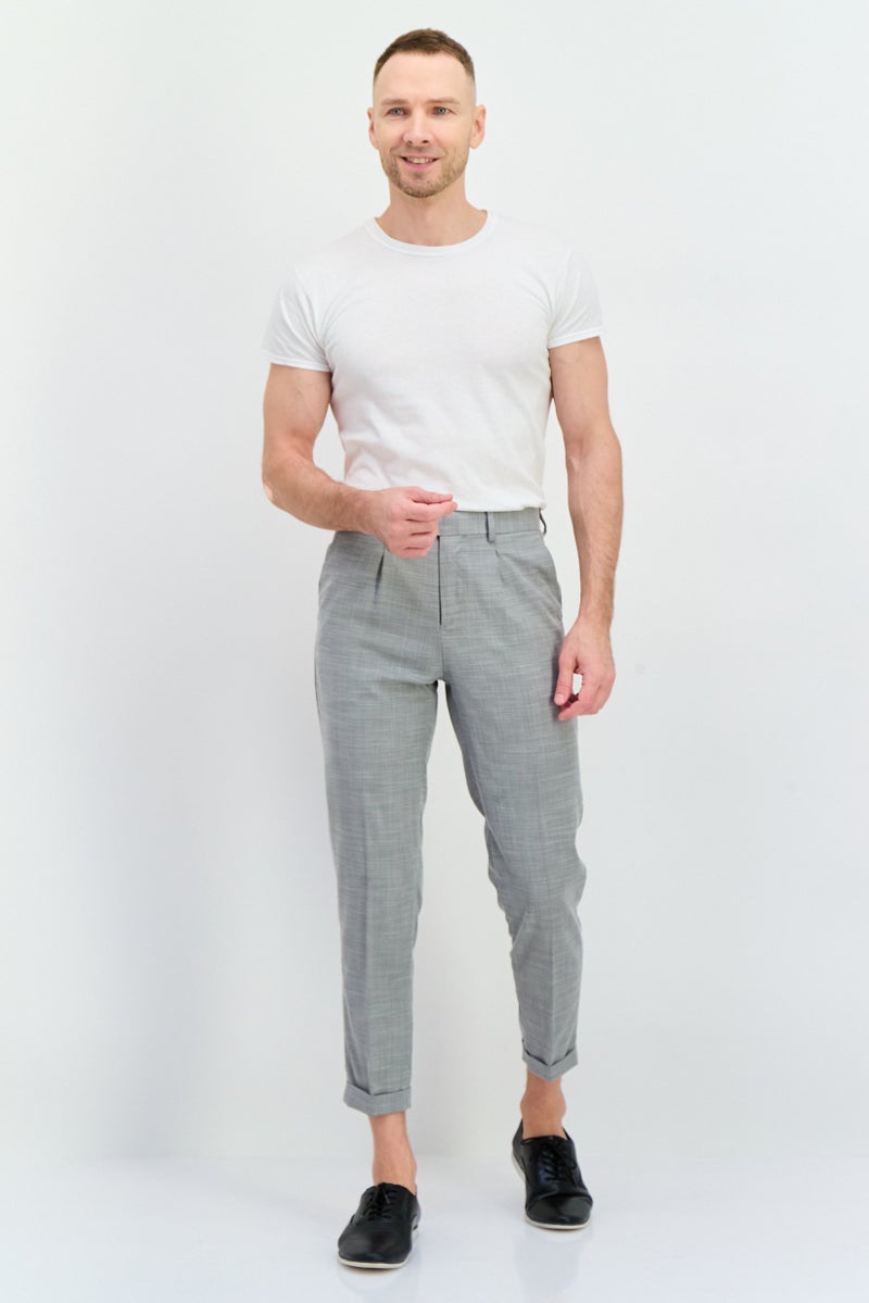 Sorbino Men Regular Fit Textured Dress Pants, Light Grey - Image 4