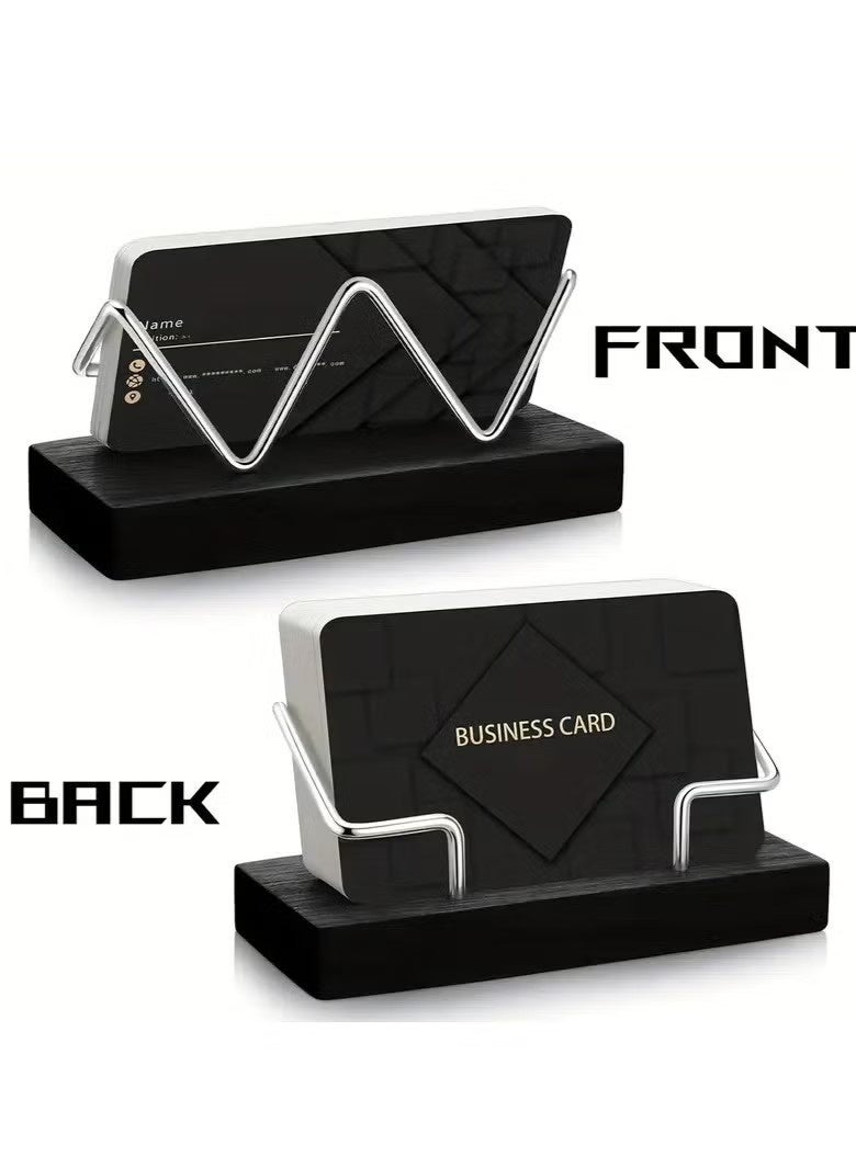 حامل بطاقات عمل خشبي أنيق - مزدوج الجوانب بتصميم هندسي ولمسات معدنية | منظم مكتب احترافي للمكاتب والفنادق والفعاليات - Image 1