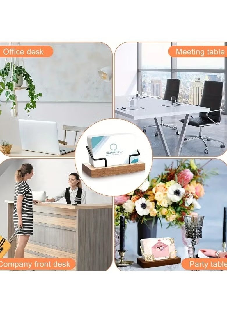 حامل بطاقات عمل خشبي أنيق - مزدوج الجوانب بتصميم هندسي ولمسات معدنية | منظم مكتب احترافي للمكاتب والفنادق والفعاليات - Image 3