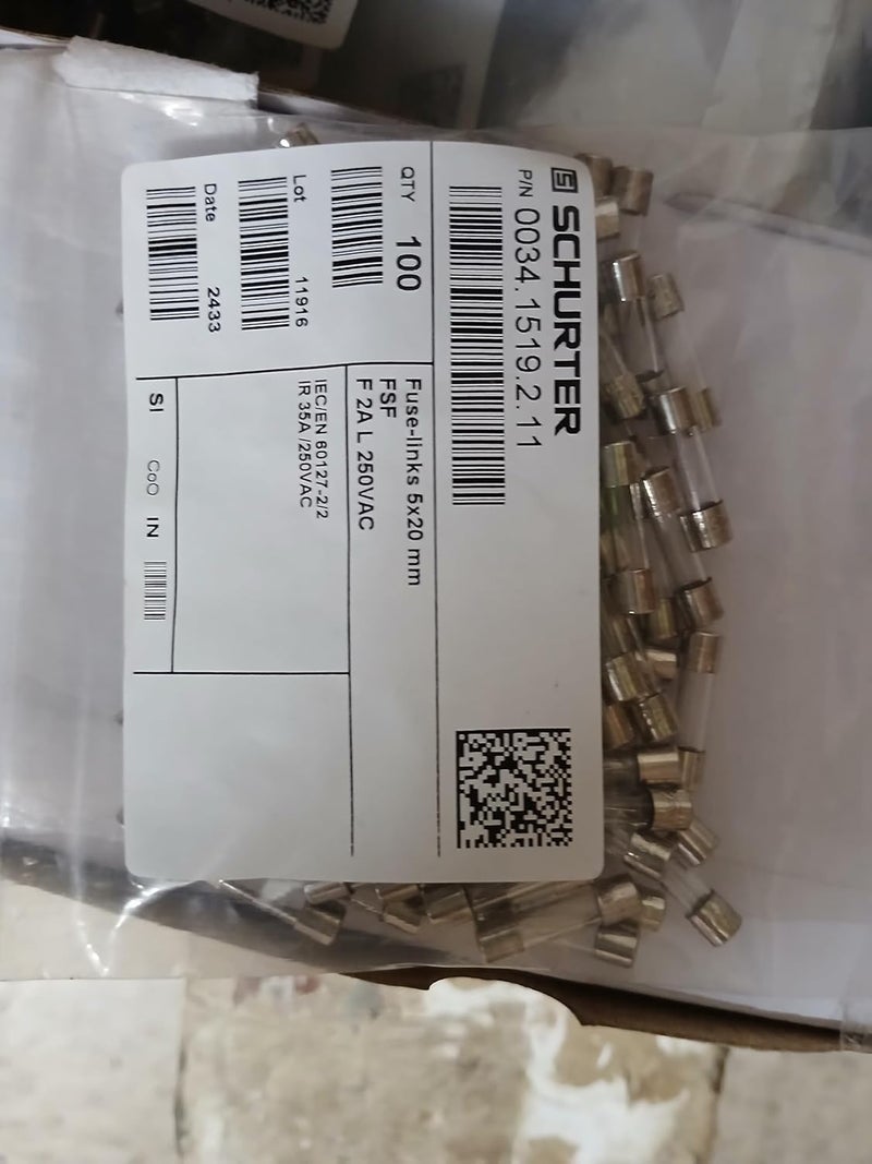 Schurter Fast Blow Glass Fuse 2 Amp 5x20 mm Pack of 100  - Image 1