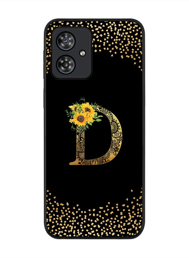 Stylizedd Rugged Black Case for Motorola Moto G54 / Motorola Moto G54 Power / Motorola Moto G64 5G,Custom Monogram Initial Letter Floral Alphabet - D (Black) - Image 1
