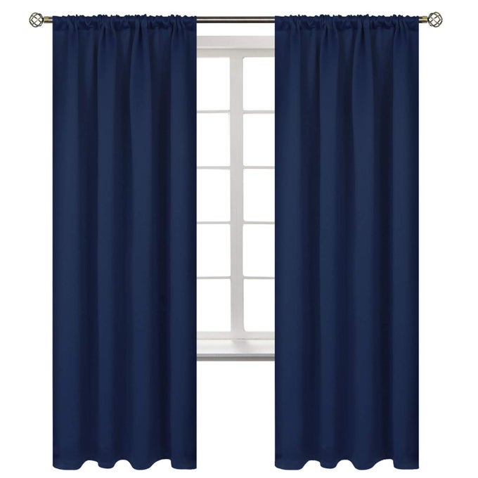 ROD POCKET BLACKOUT CURTAINS FOR BEDROOM THERMAL INSULATED ROOM DARKENING CURTAIN FOR LIVING ROOM 52 X 72 INCH 2 PANELS NAVY BLUE