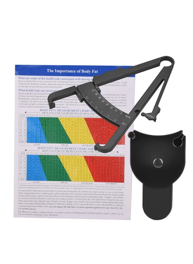 Professional Body Fat Caliper Kit（Y-Shape）& Measuring Tape + Calculator Card - 3-in-1 Skinfold Measurement Tools for Fitness, Weight Loss & Health Tracking with BMI Chart (Black) - Image 1
