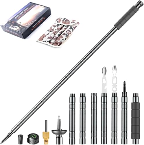 GOUTIME Trekking Pole Tactical Walking Stick, Lightweight Aluminum Hiking Pole for Men Women Seniors, Includes Carry Bag(7-Section Gray Handle) - Image 1