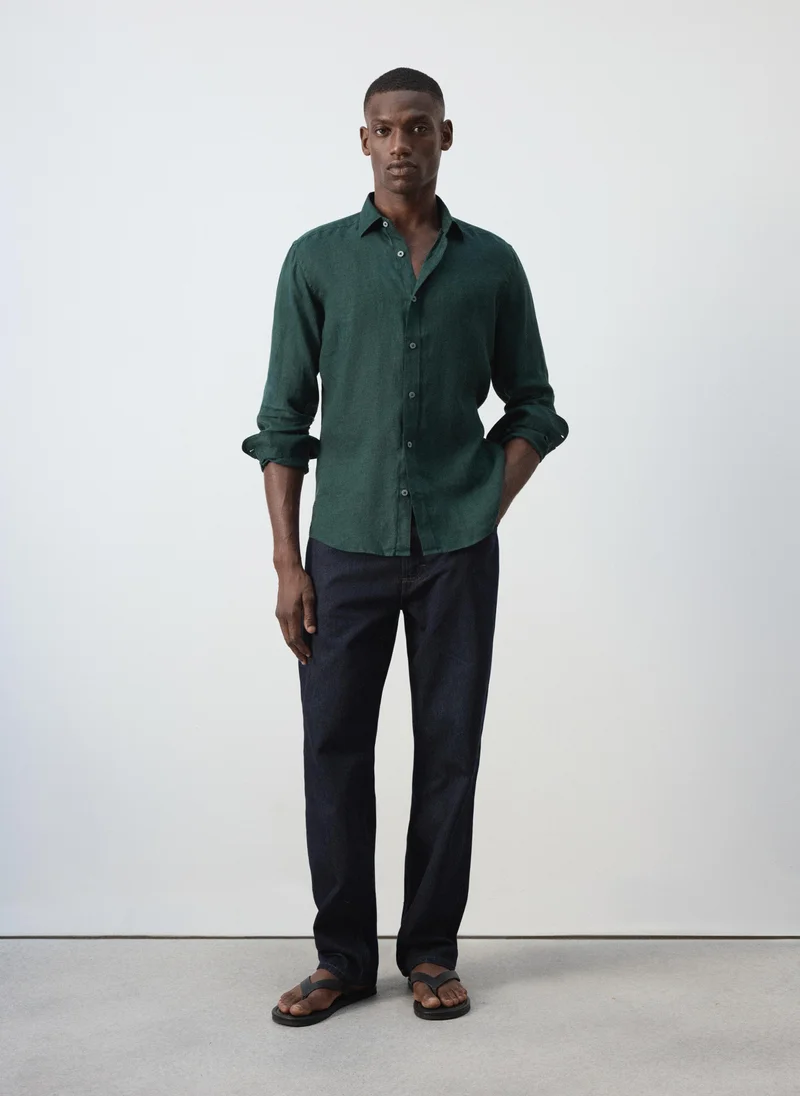 Mango Man 43-VERDE 100% Linen Regular-Fit Shirt for Men | Best Price UAE
