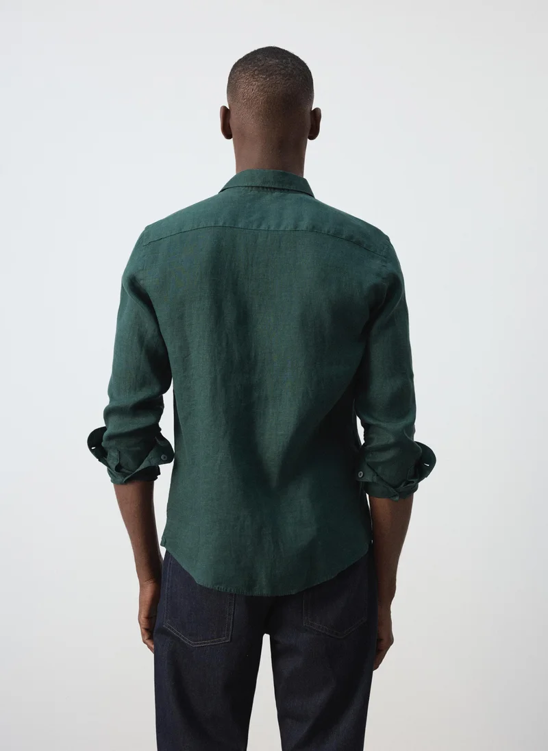 Mango Man 43-VERDE 100% Linen Regular-Fit Shirt for Men | Best Price UAE