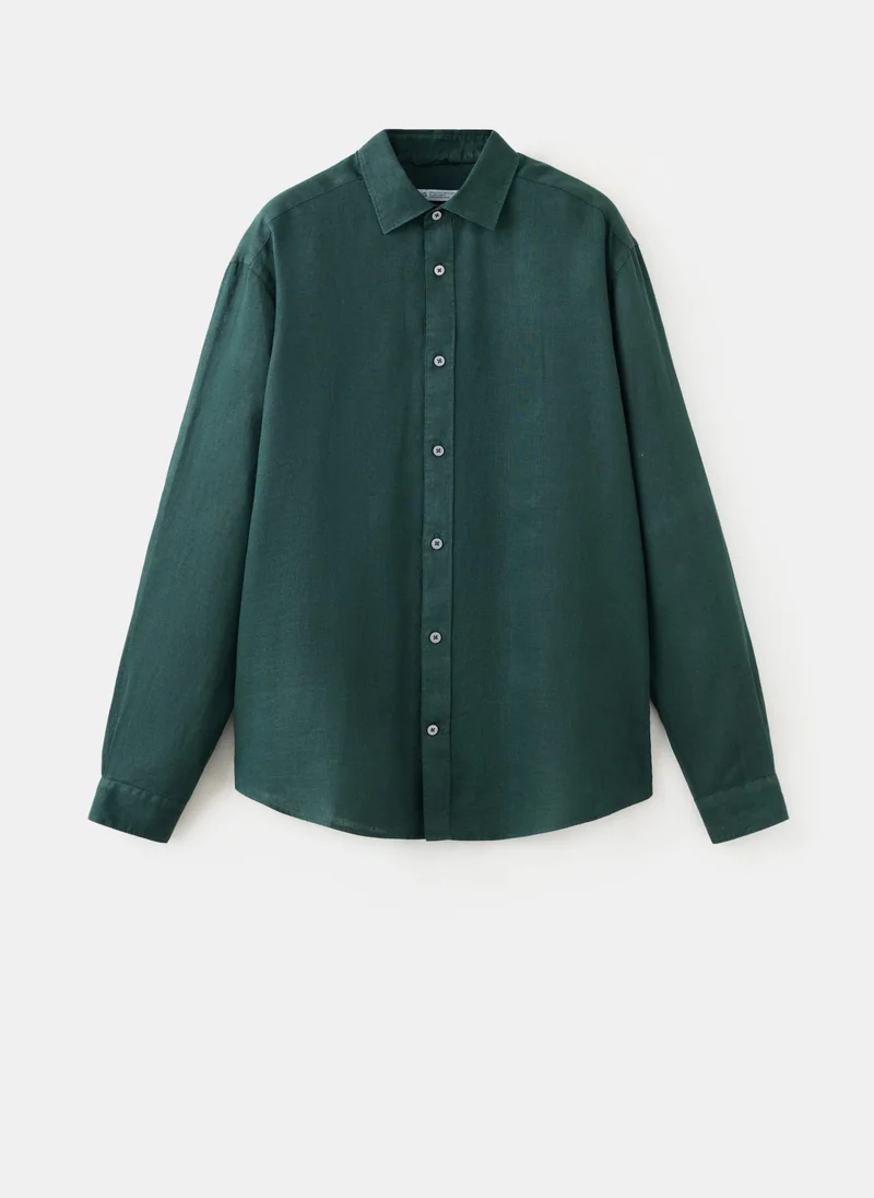 Mango Man 43-VERDE 100% Linen Regular-Fit Shirt for Men | Best Price UAE
