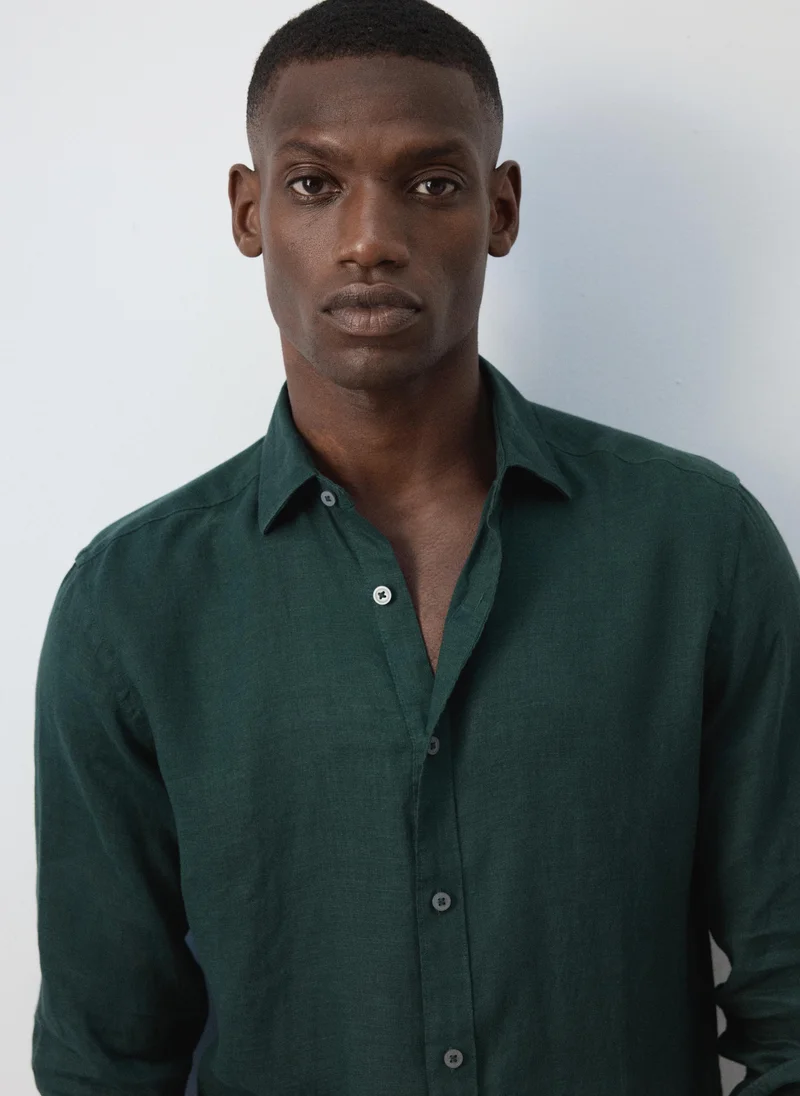 Mango Man 43-VERDE 100% Linen Regular-Fit Shirt for Men | Best Price UAE