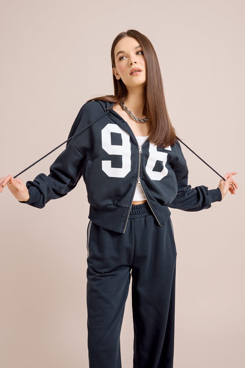 DeFacto Woman Oversize Fit Hooded Printed Thick Fabric Cardigan  - Image 1