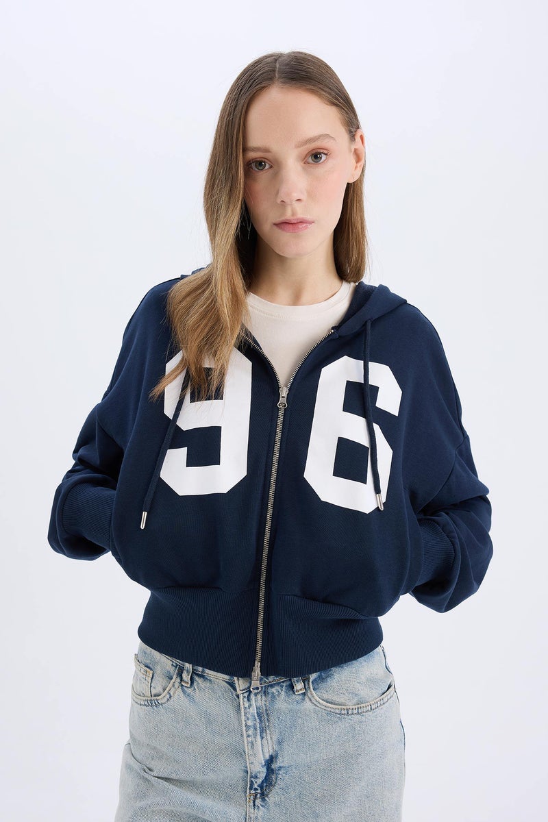 DeFacto Woman Oversize Fit Hooded Printed Thick Fabric Cardigan  - Image 5