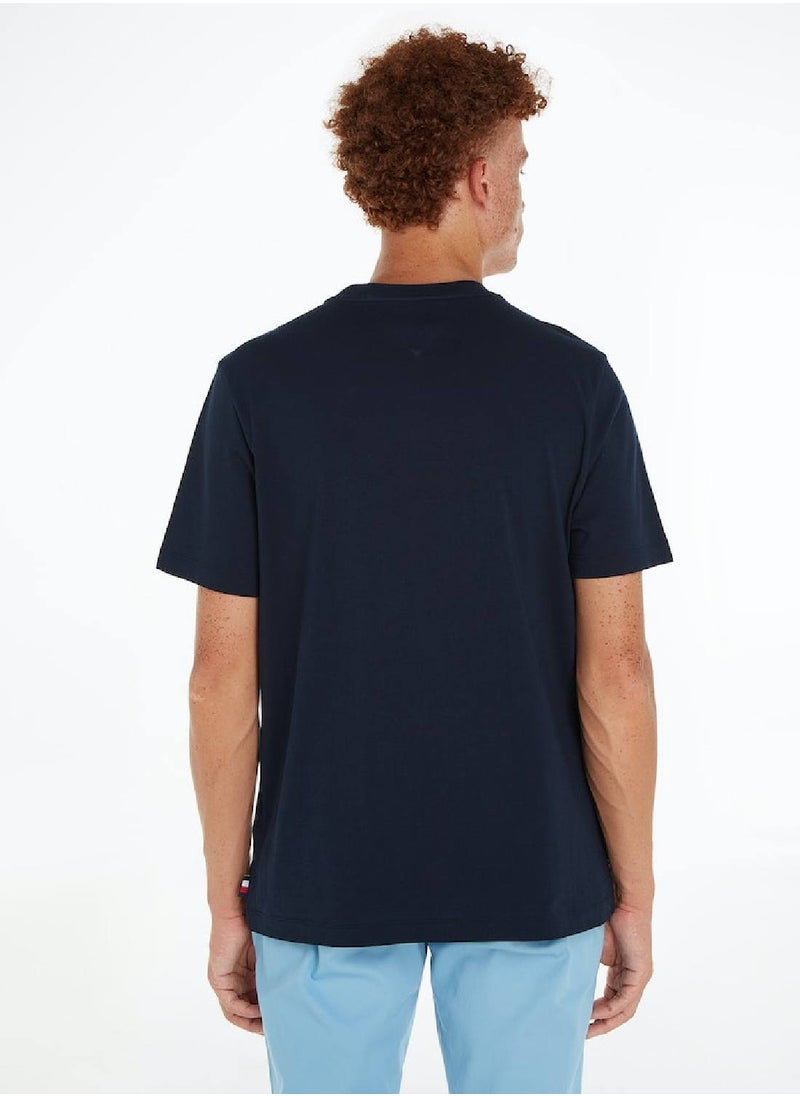 TOMMY HILFIGER Men's Faded Hilfiger Logo T-Shirt - Cotton, Blue  - Image 3