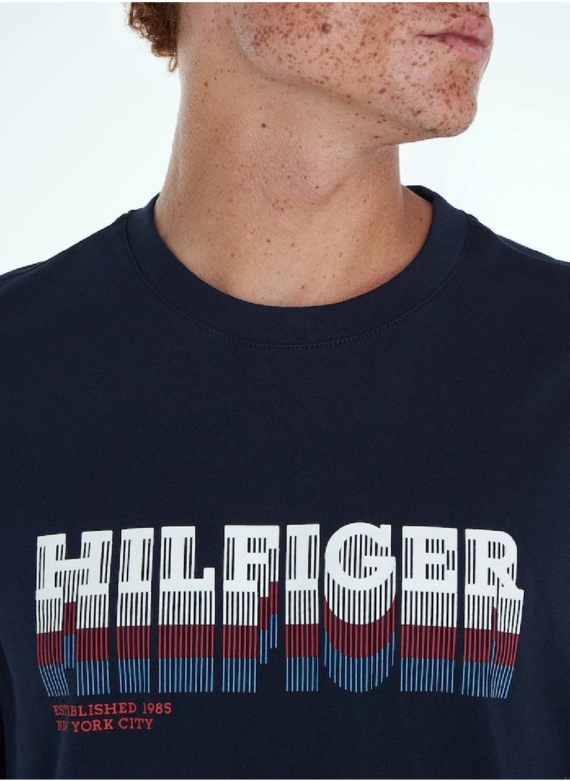 TOMMY HILFIGER Men's Faded Hilfiger Logo T-Shirt - Cotton, Blue  - Image 5